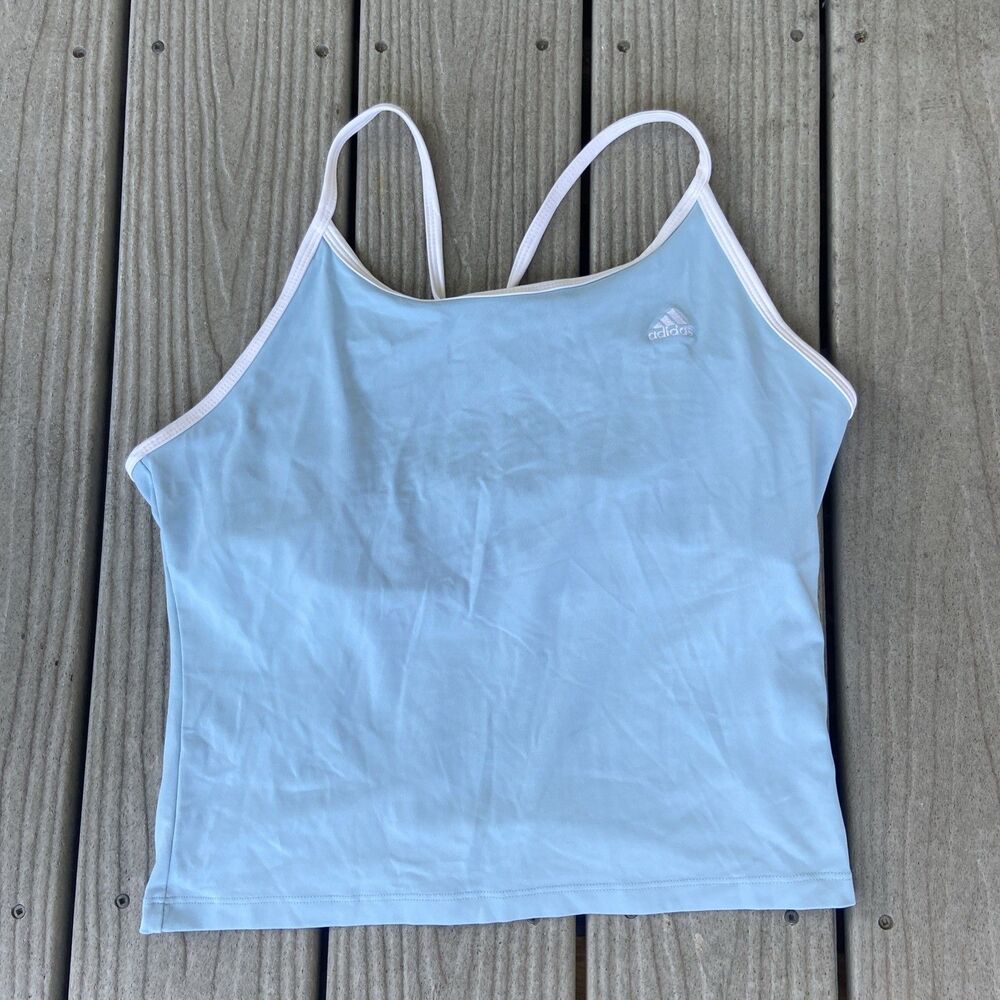 VTG Y2K Adidas Womens Scrappy Training Tank Top Sports Bra XL Light Blue 2003